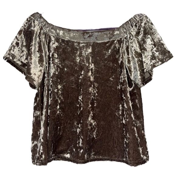 One Clothing Tan Velvet Off The Shoulder Top - Picture 1 of 4